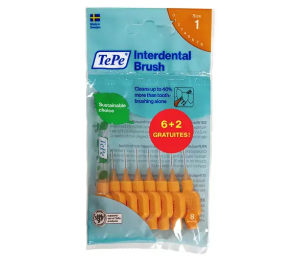 Brossettes interdentaires orange taille 1 (0.45 mm) TePe - 6 brossettes + 2 gratuites - image 1