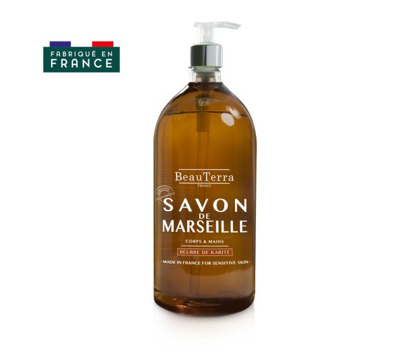 Savon de marseille beurre de karité Beauterra - flacon-pompe de 1L