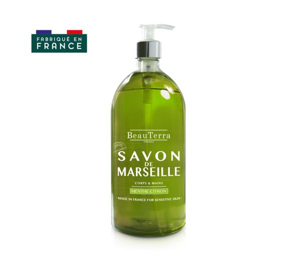 Savon de marseille menthe citron Beauterra - flacon-pompe de 300ml
