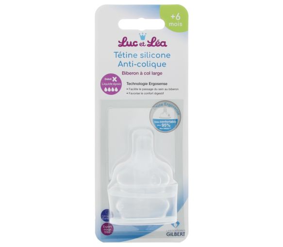 Tétines silicone anti-colique 6mois + débit liquide épais Luc et Léa - 2 tétines - image 1