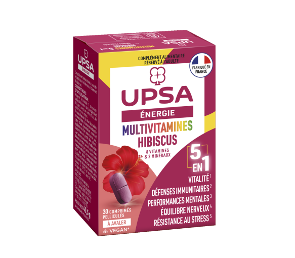 Energie multivitamines hibiscus 5 en 1 Upsa - boite de 30 comprimés