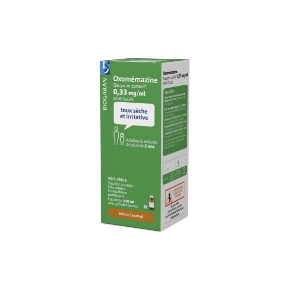 Oxomémazine 0,33mg/ml sans sucre Biogaran - flacon de 150ml