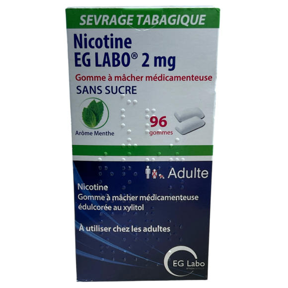 Nicotine EG Labo 2mg sans sucre arôme menthe - boîte de 96 gommes à mâcher