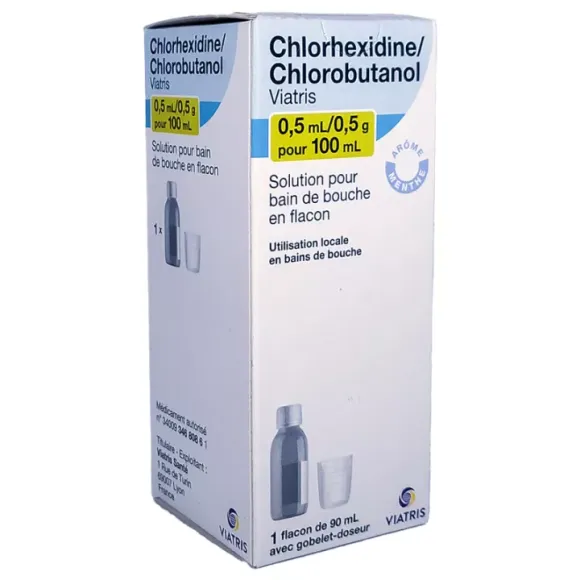 Chlorhexidine / Chlorobutanol solution pour bain de bouche Viatris - flacon de 90ml