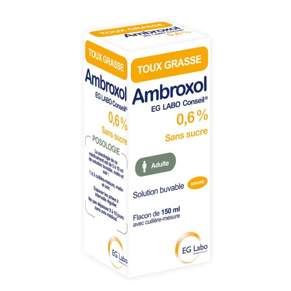 Ambroxol 0,6% sirop toux grasse sans sucre EG Labo - flacon de 150ml