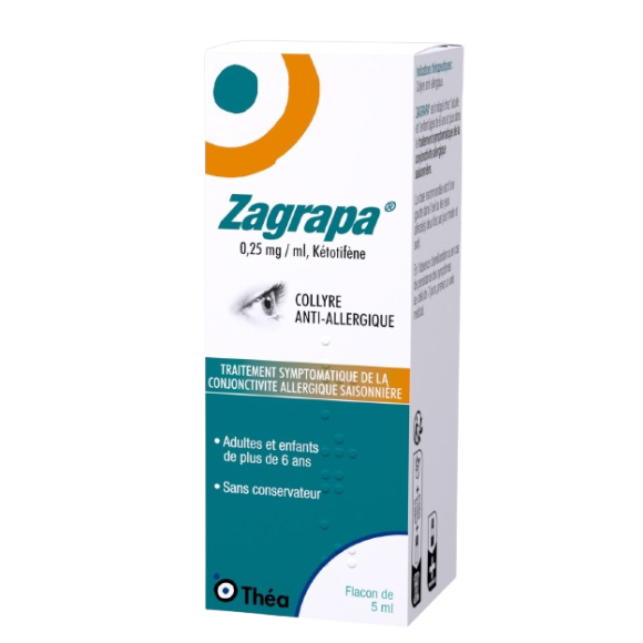 Zapagra 0,25mg/ml Kétotifène collyre anti-allergique Théa - flacon de 5ml