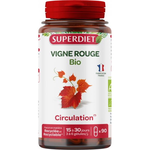 Vigne rouge circulation bio Super Diet - boite de 90 gélules