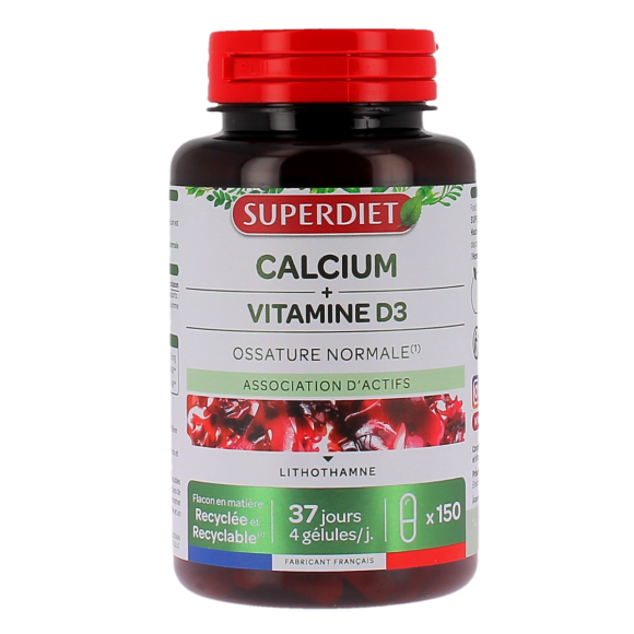 Calcium + vitamine D Super Diet - 150 gélules