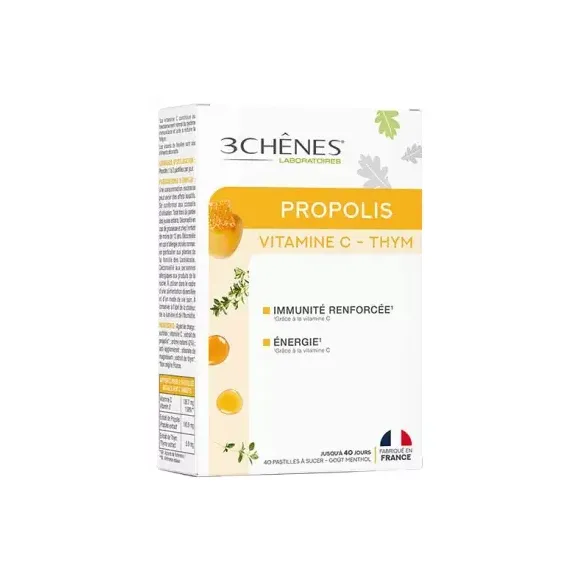 Propolis vitamine C et thym Les 3 Chênes - boîte de 40 pastilles à sucer