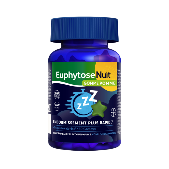 EuphytoseNuit® Gommes Pomme 1mg de Mélatonine pour un endormissement rapide - pot de 30 gommes
