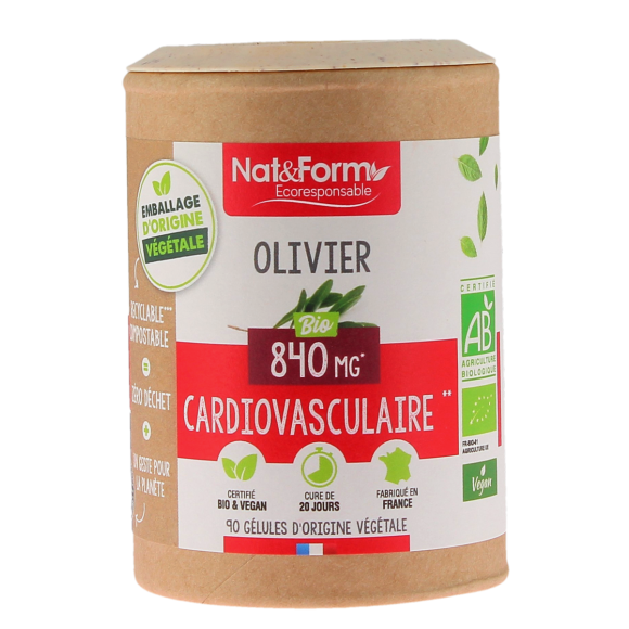 Olivier 840mg bio Ecoresponsable Nat&Form - pot de 90 gélules