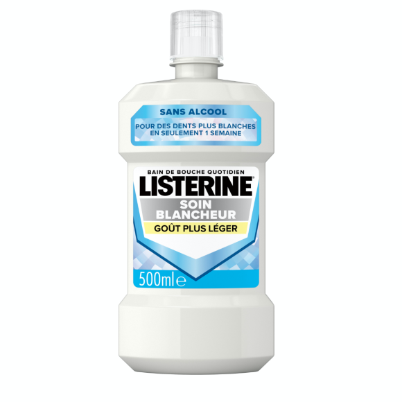 Bain de bouche soin blancheur goût plus léger Listerine - flacon de 500ml