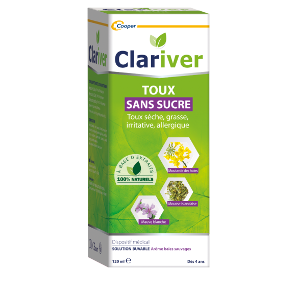 Sirop toux sèche grasse irritative allergique sans sucre Clariver - flacon de 120 ml