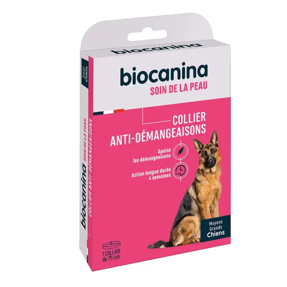 Collier anti-démangeaisons soin de la peau moyens grands chiens Biocanina - un collier de 75cm