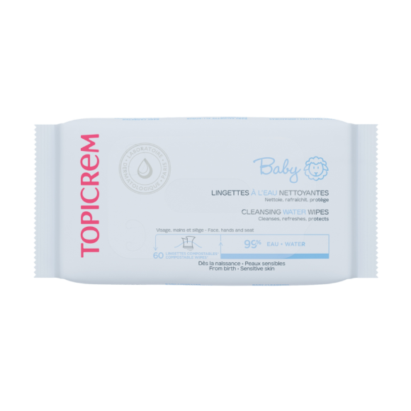 Baby lingettes à l'eau nettoyantes Topicrem - paquet de 60 lingettes 
