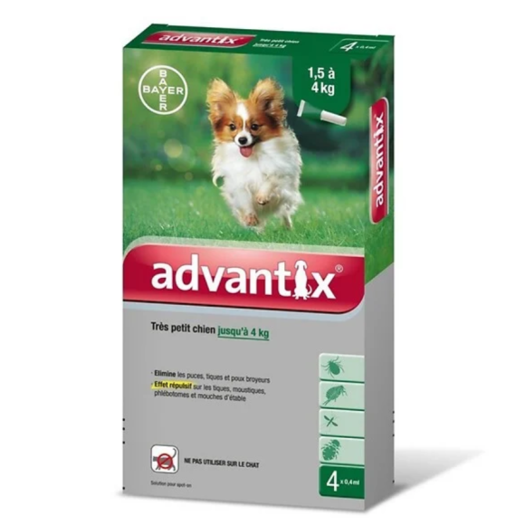 Advantix très petit chien jusqu'à 4 kg Bayer - boite de 4 pipettes