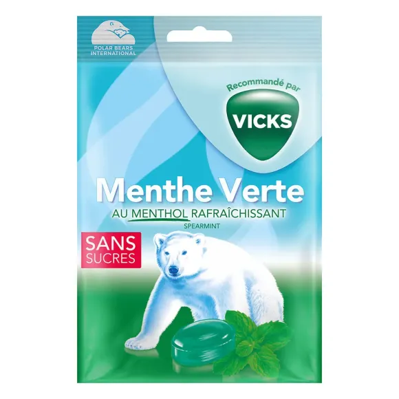 Bonbons menthe verte menthol rafraîchissant Vicks - sachet de 72g