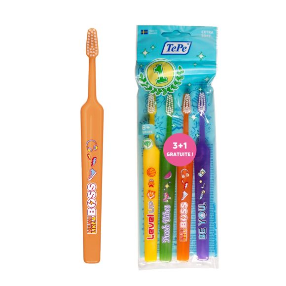 Brosses à dents kids extra-souples TePe - lot de 4 brosses à dents