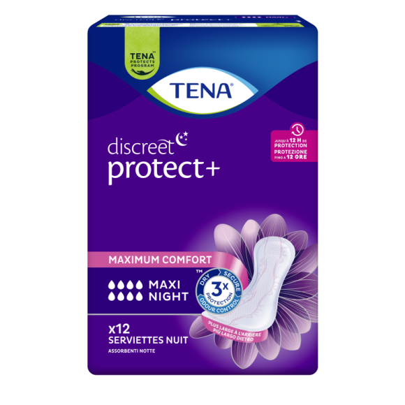 Discreet protect+ maxi night Tena - sachets de 12 protections 