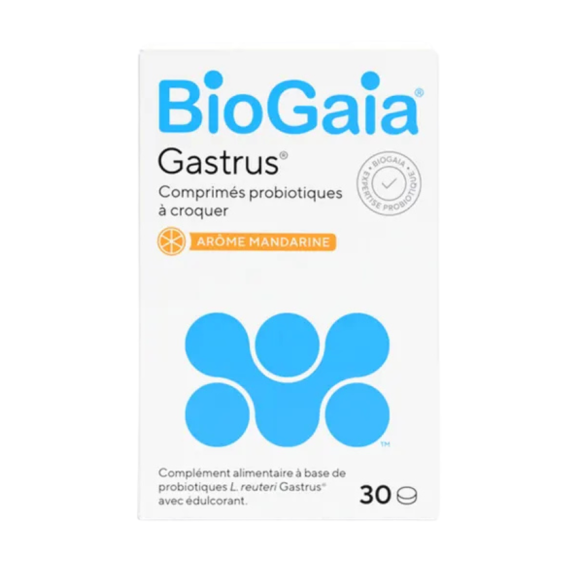 Gastrus probiotiques arôme mandarine BioGaia - boite de 30 comprimés à croquer