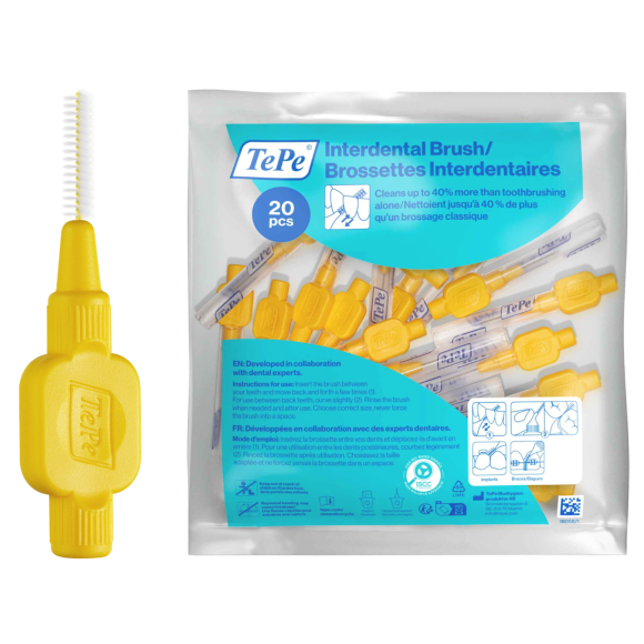 Brossettes interdentaires jaune taille 4 (0.7 mm) TePe - sachet de 20 brossettes