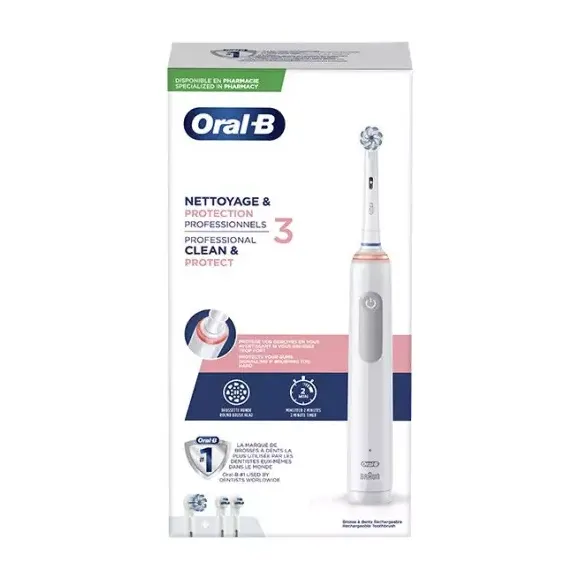 Brosse à dents électrique Nettoyage & Protection Professionnels 3 Oral-B - une brosse à dents électrique + 2 embouts