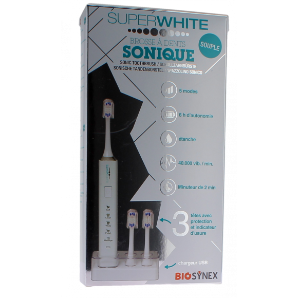 Brosse à dents sonique souple coloris blanc Superwhite - boîte de 5 pièces