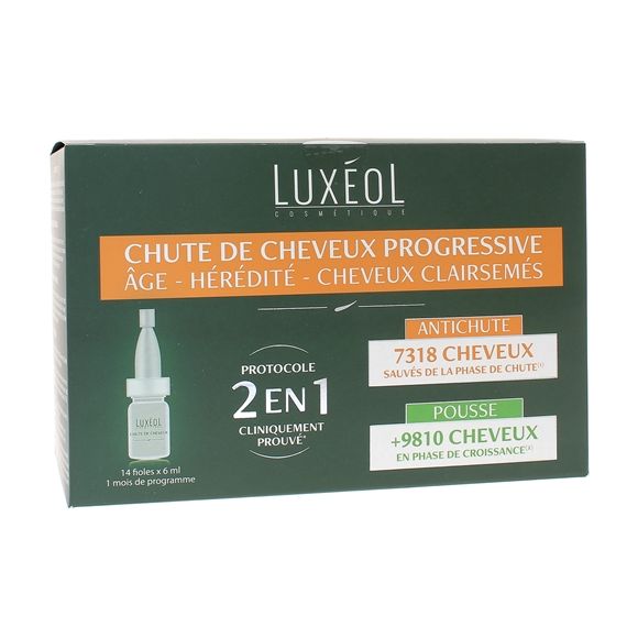 Chute de cheveux progressive 2 en 1 Luxéol - boîte de 14 fioles