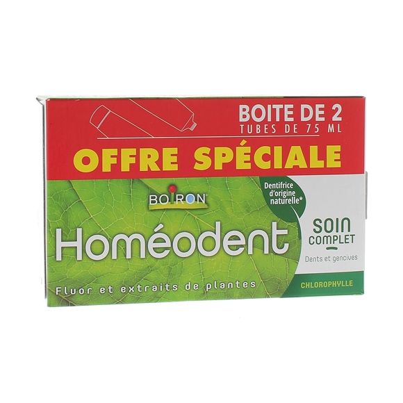 Dentifrice soin complet dents et gencives arôme chlorophylle Homéodent Boiron - lot de 2 x 75 ml