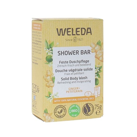 Douche végétale solide Ginger et Petit Grain Weleda - pain de 75g
