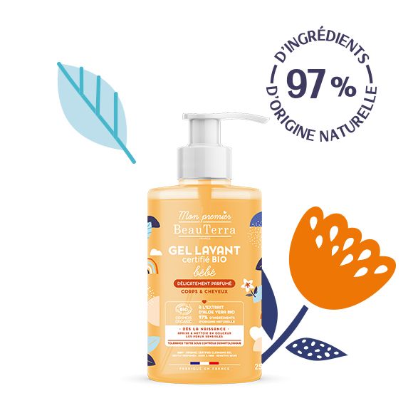 Gel lavant bébé bio peaux sensibles corps et cheveux Mon premier Beauterra - flacon-pompe de 750ml