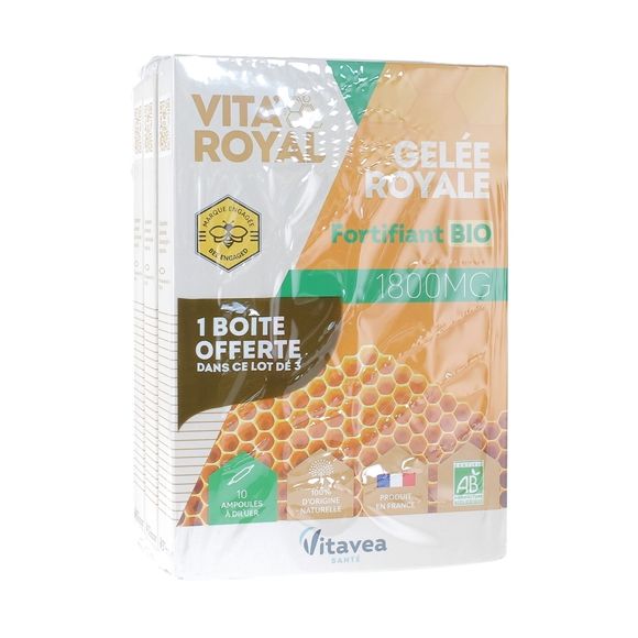 Gelée royale Bio 1800 mg Nutrisanté - Lot de 3 boites de 10 ampoules