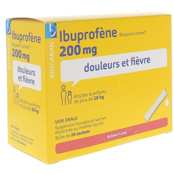 Ibuprofène Biogaran Conseil 200 mg Suspension buvable - boîte de 20 sachets