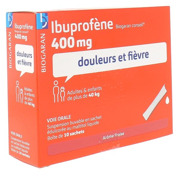 Ibuprofène 400mg suspension buvable Biogaran - boîte de 10 sachets
