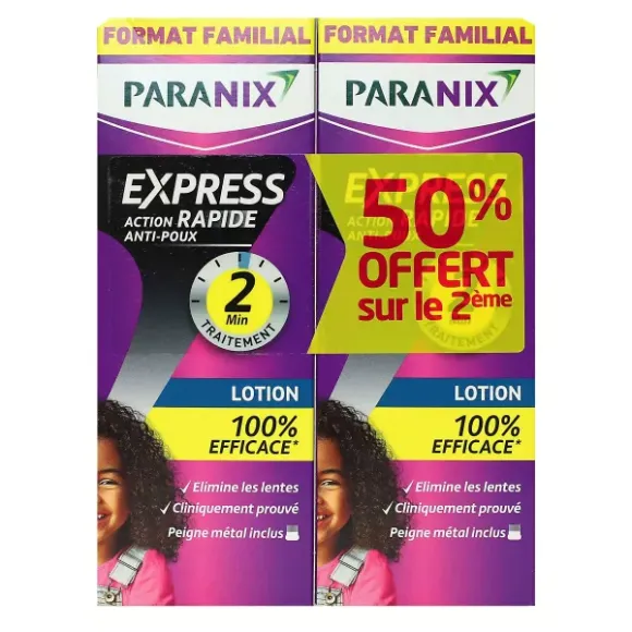 Lotion express action rapide anti-poux Paranix - lot de 2 flacons de 195ml