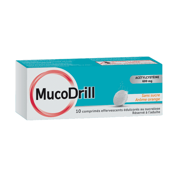 MucoDrill acétylcystéine 600 mg arôme orange - 10 comprimés effervescents