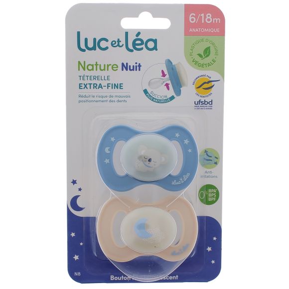 Nature Nuit sucettes anatomiques téterelle extra-fine 6-18 mois koala & lune Luc et Léa - lot de 2 sucettes