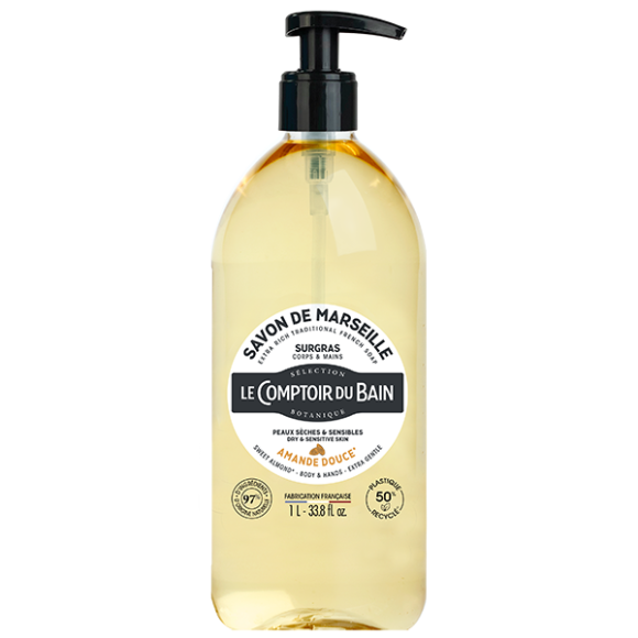 Savon de Marseille liquide surgras amande douce Le Comptoir du Bain - flacon-pompe de 1 L