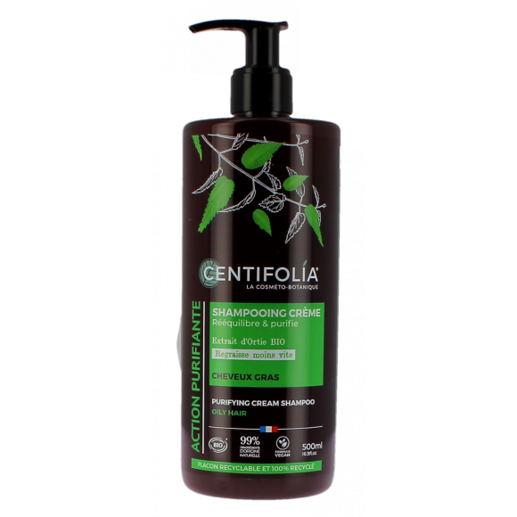 Shampooing Crème cheveux gras argile verte et ortie Centifolia - flacon à pompe de 500 ml
