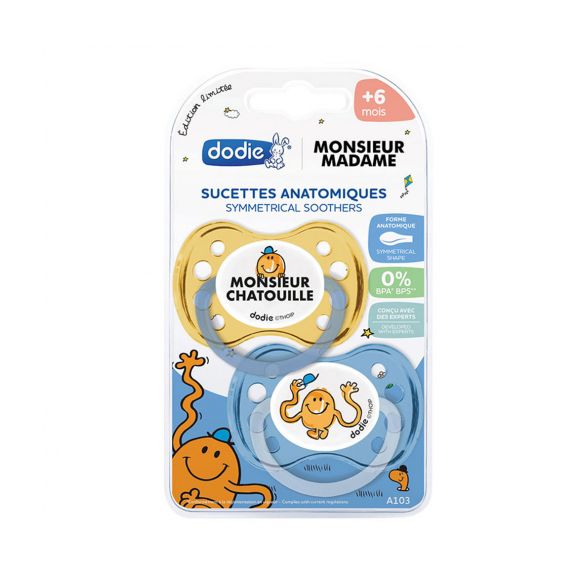 Sucettes anatomiques édition limitée Madame Monsieur +6 mois Dodie - lot de 2 sucettes
