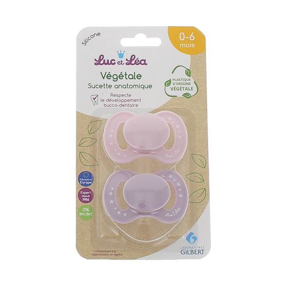 Sucettes anatomiques végétales 0-6 mois Luc et Léa - 2 sucettes