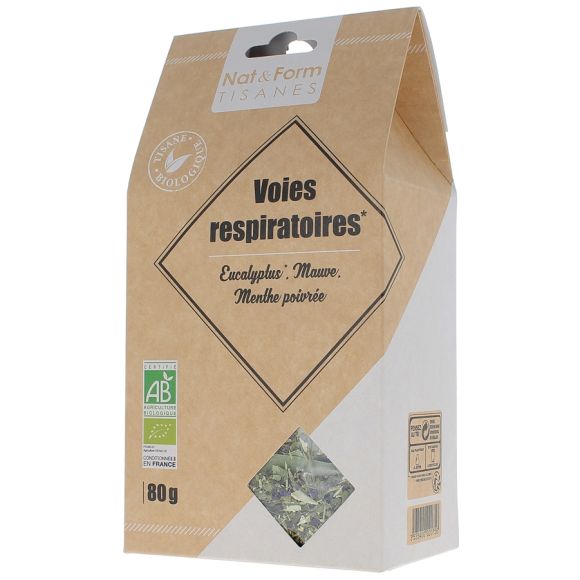 Tisane Voies Respiratoires eucalyptus, mauve et menthe poivrée Nat & Form - Sachet de 80 g