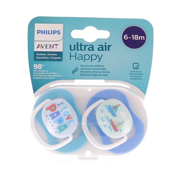 Ultra Air Happy Sucettes orthodontiques 6-18 mois Philips Avent - lot de 2 sucettes