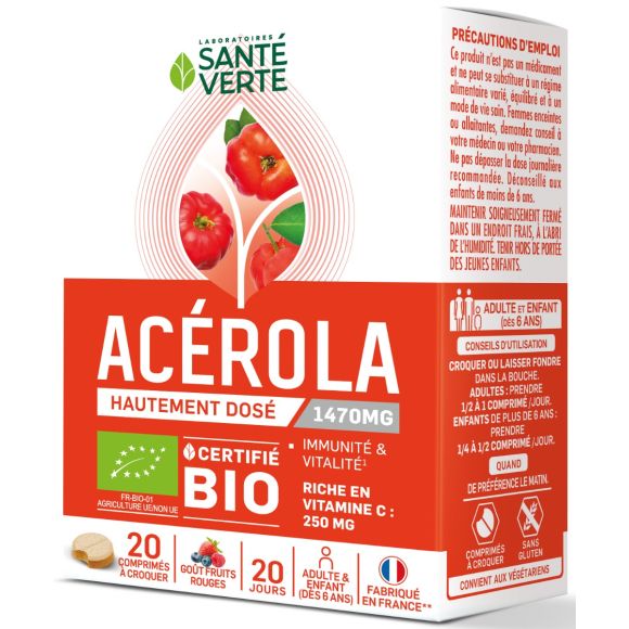 Toniphyt acérola Santé Verte - boîte de 20 comprimés