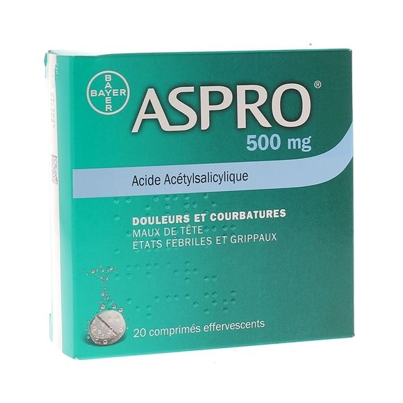 Aspro 500 effervescent comprimé effervescent - boîte de 20 comprimés