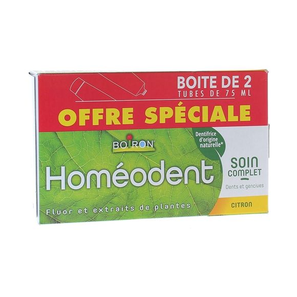 Dentifrice Homéodent soin complet dents et gencives goût citron Boiron - 2 tubes de 75 ml