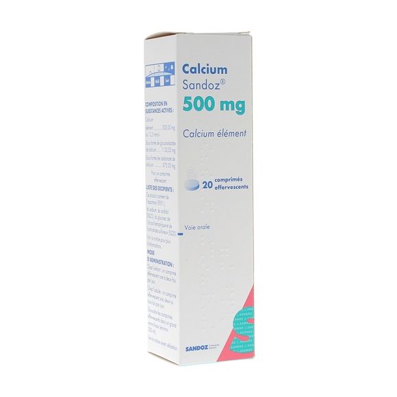Calcium Sandoz 500mg comprimé effervescent - boîte de 20 comprimés effervescents