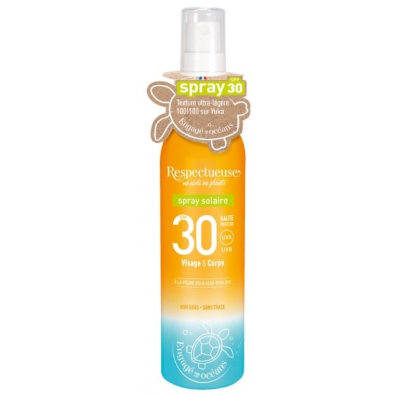 Spray solaire SPF30 visage et corps Respectueuse - spray de 100ml