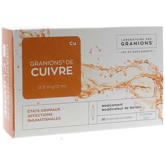 Granions de cuivre 0,3mg - Boîte de 30 ampoules de 2ml