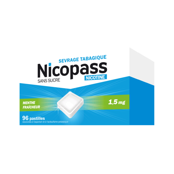 Nicopass sans sucre menthe fraicheur 1,5mg pastilles à sucer - boite de 96 pastilles